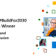 A la izquierda está el logotipo de Microsoft acompañado del texto: "Microsoft #BuildFor2030 Hackathon Winner", "Accessibility and Disability Inclusion" y el logotipo de ilitia. A la derecha hay imágenes de diversas personas de todo el mundo con los píxeles multicolores #BuildFor2030 que los rodean.